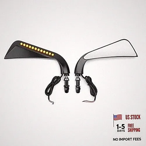 8MM Motorcycle Mirrors with LED Turn Signal, Handlebar Rear View Side Black