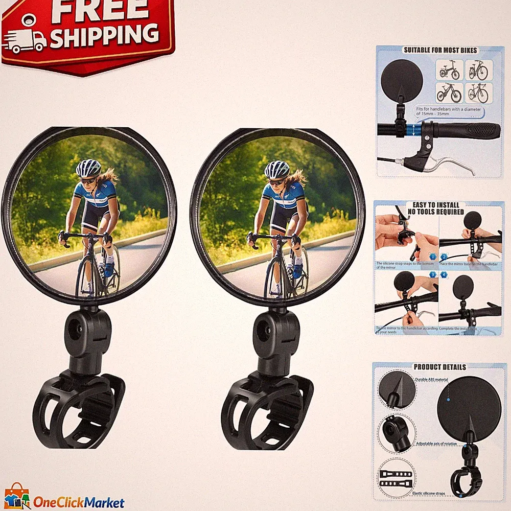Lightweight Waterproof Bike Mirrors with Full Rotation for Safety and Comfort