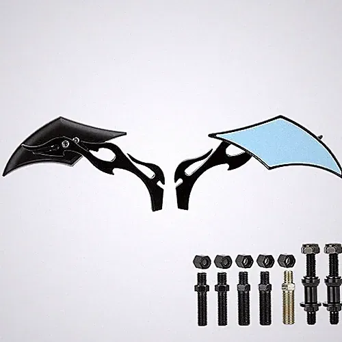 Motorcycle Diamond Rearview Mirror 8mm 10mm Blue Lens Side Mirrors 360 Black-A