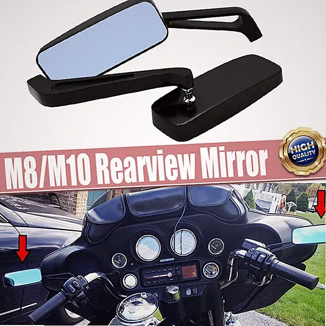 Rectangle Motorcycle Mirrors Black Fit For Harley Road Glide TOURING Road King