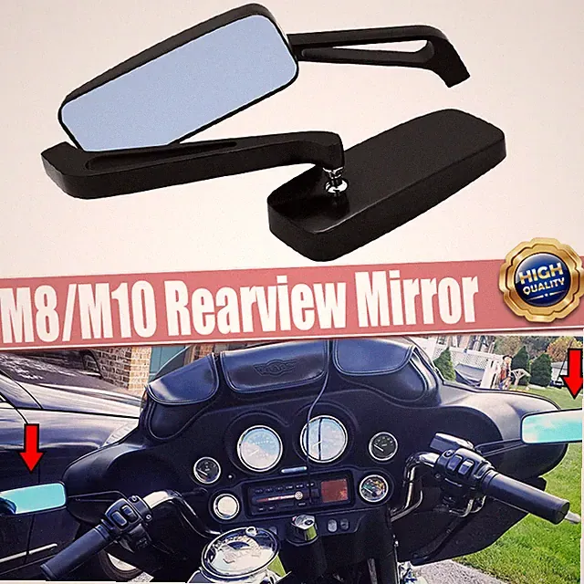 Rectangle Motorcycle Mirrors Fit Black Fits Harley Road Glide TOURING Road King